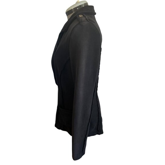 R Jeans Black Grunge Jacket L Tailored Fit Button Front Distressed Edge READ - Picture 2 of 14